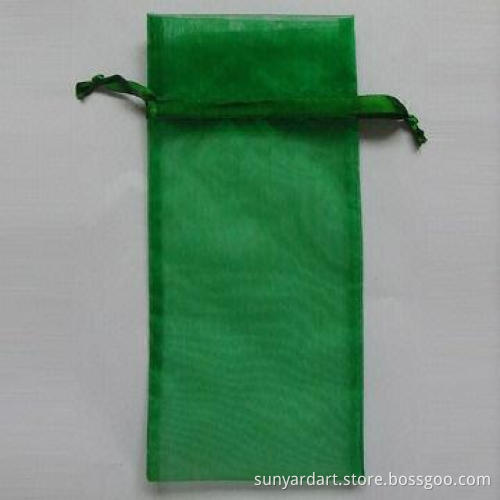 Organza Gift Pouch with Satin Ribbon Drawstrings, for Bottle Packaging, Green Color